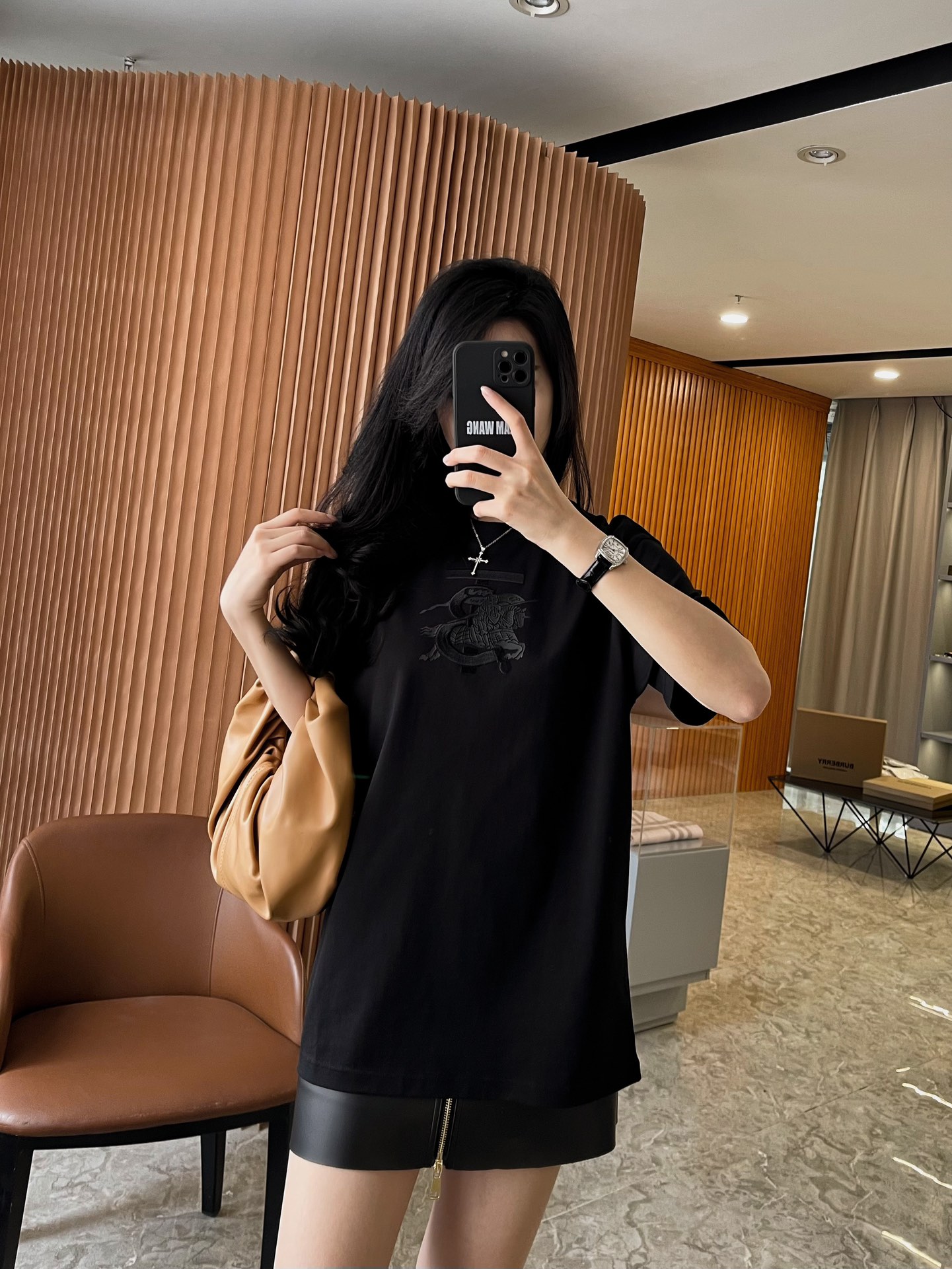 버버리 로고 컬링 라이더 자수 코튼 티셔츠