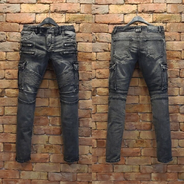 발* (더블지퍼 카고 흑청 바이커)