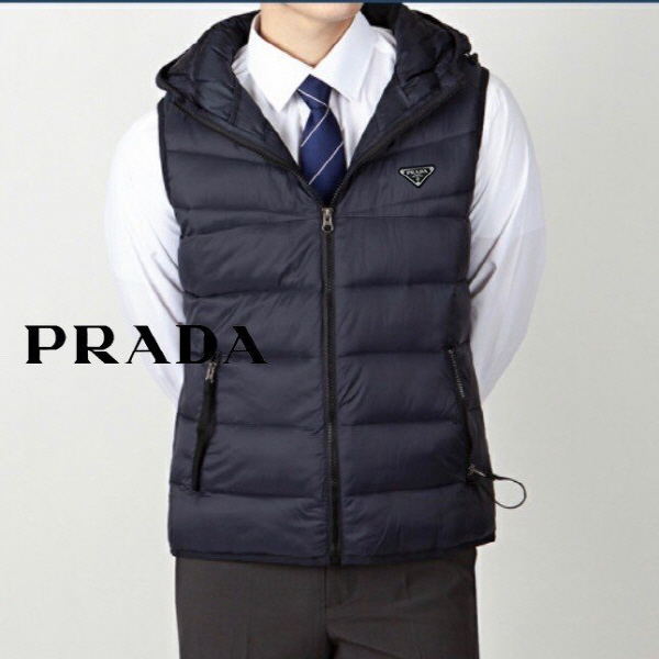 프** 삼각로고 후드 패딩 조끼 베스트