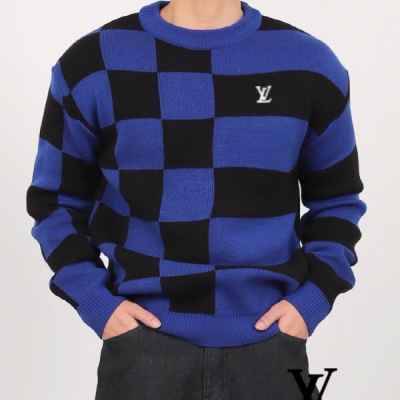 루* 다미에 자수로고 배색 라운드 니트