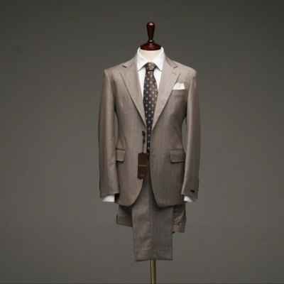 구* 스트라이프 울혼방 나폴리 테일러드 라펠 호스티치 싱글 셋업수트