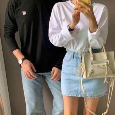 메* 키츠네 폭스자수 긴팔티셔츠