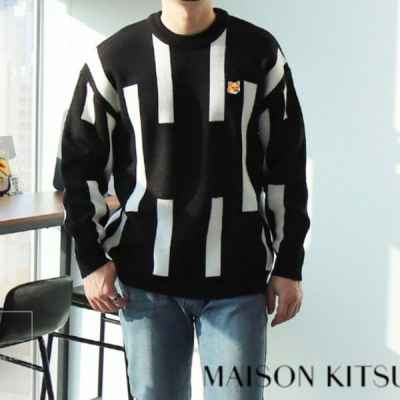 메* 키츠네 스트라이프 라운드 니트