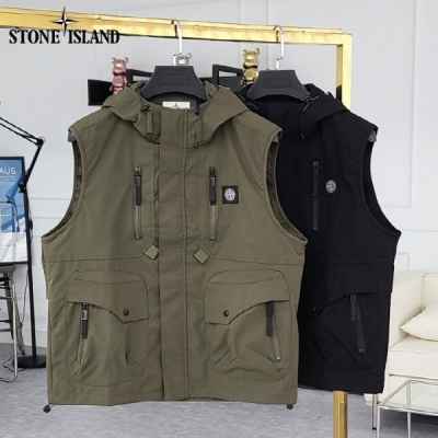 사각패치 후드 지퍼 조끼