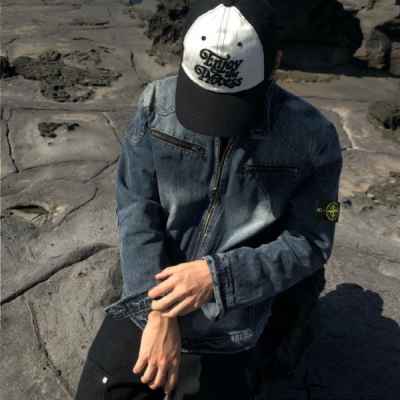 패치절개 차이나넥 워싱 청자켓