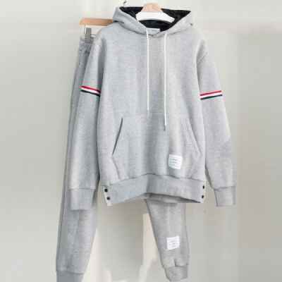 톰* 남여공용 스트라이프 암 밴드 기모 후디 & 4-바 기모 조거 팬츠 셋